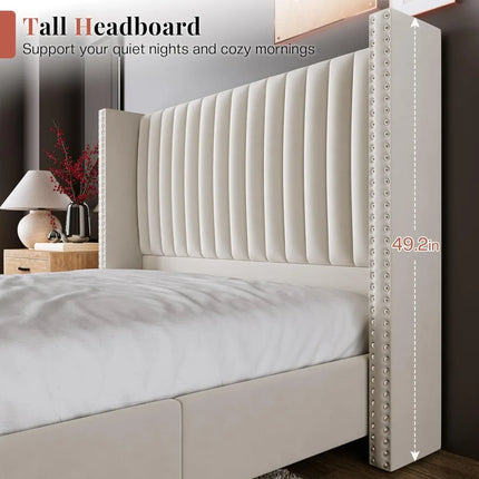 FurnitureZ l  Luxurious Velvet Queen Size Platform Bed Frame for Bedroom