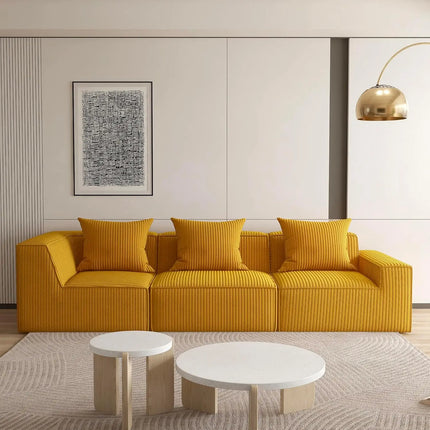 FurnitureZ l  110" Corduroy Compressed Modular Sectional Sofa for Living Room