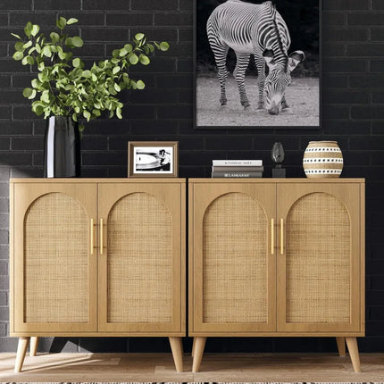 FurnitureZ l  Pair of Rattan Storage Cabinets for Living Room, Dining Room