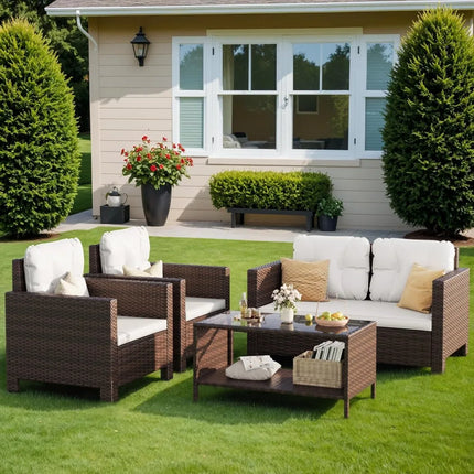 FurnitureZ l  4 Pieces Patio Furniture Sofa Sets  for Outdoor