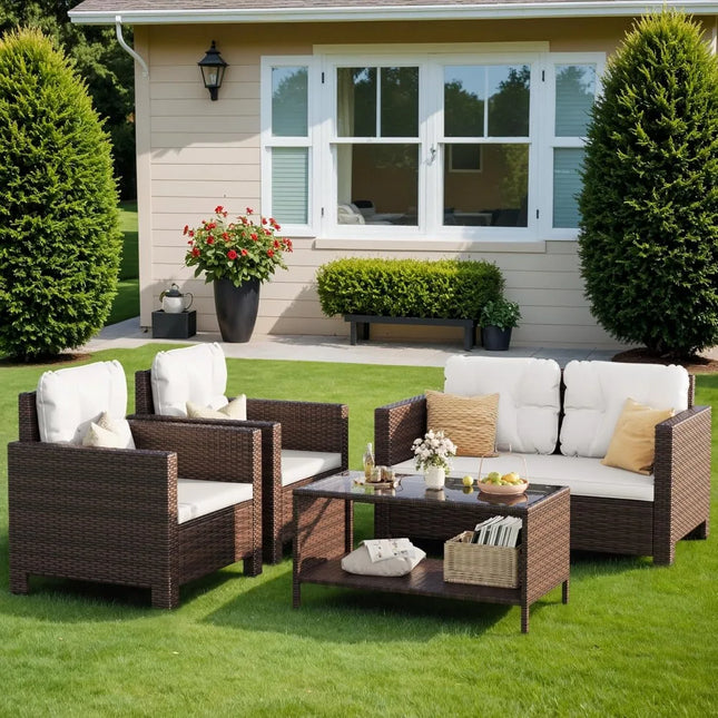 FurnitureZ l  4 Pieces Patio Furniture Sofa Sets  for Outdoor