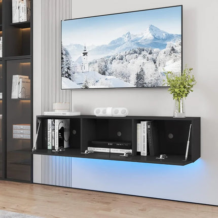 FurnitureZ l  Black High Gloss Floating TV Stand for Living Room, Bedroom