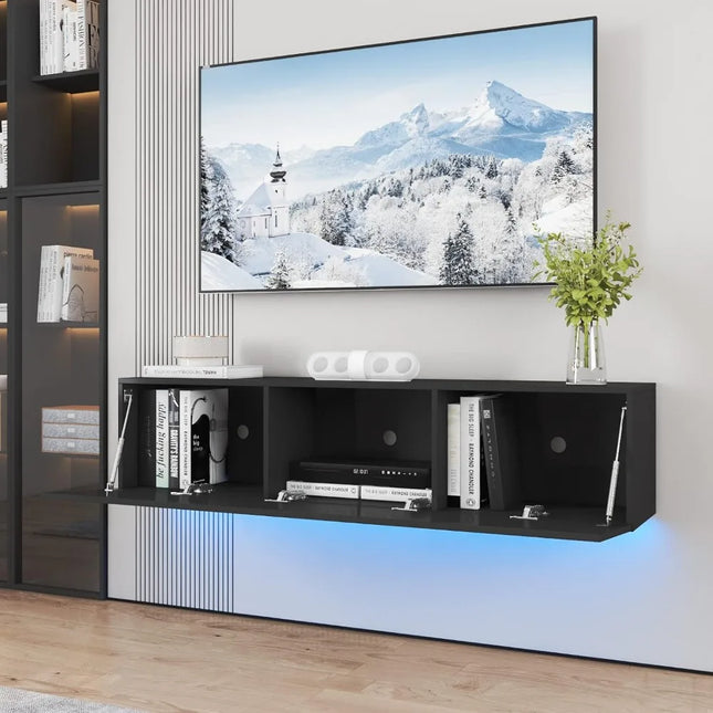 FurnitureZ l  Black High Gloss Floating TV Stand for Living Room, Bedroom