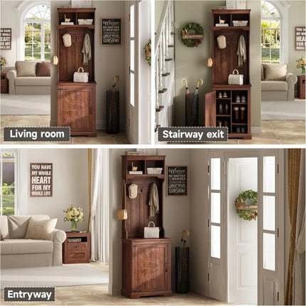 FurnitureZ l  Compact Entryway Storage Bench with Coat Rack and Shoe Organizer