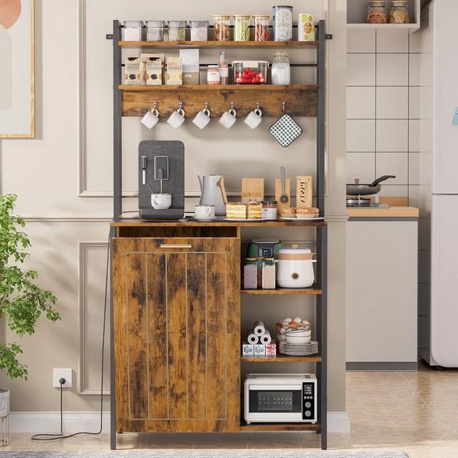 FurnitureZ l  Farmhouse Style 6-Tier Baker's Rack with Storage for Kitchen, Bathroom