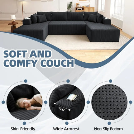 FurnitureZ l  134" Cloud Couch U-Shaped Sectional Sofa for Living Room