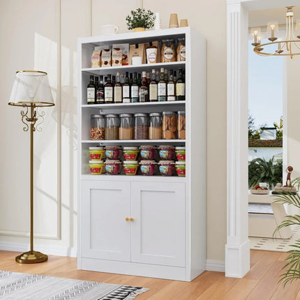 FurnitureZ l  White Metal Tall Pantry Cabinet for Kitchen, Dinng Room