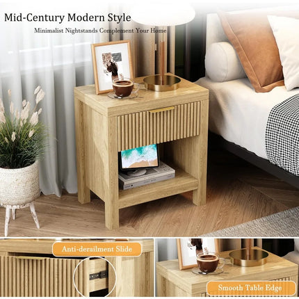 FurnitureZ l  Pair of Mid-Century Modern Wooden Farmhouse Bedside Table for Living Room, Bedroom