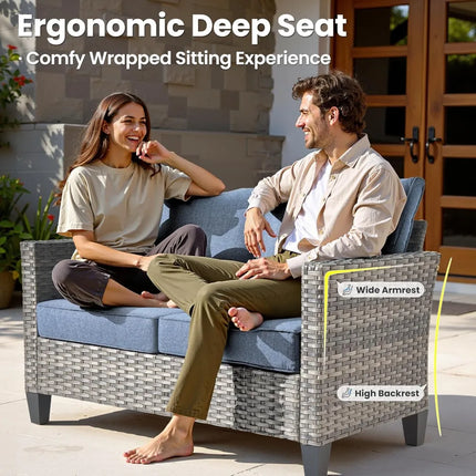 FurnitureZ l  Two-Seater Outdoor Wicker Loveseat with Cushions