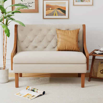 FurnitureZ l  Upholstered Rattan-Armed Modern Sofa Couch for Living Room