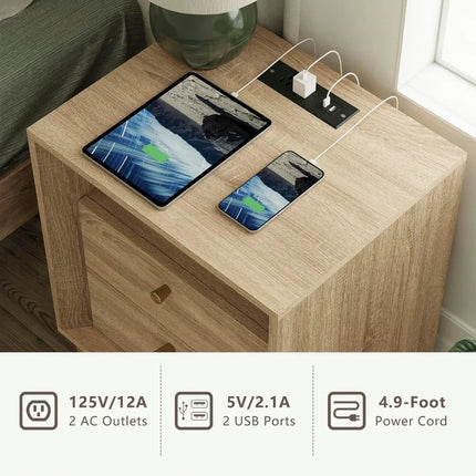 FurnitureZ l  Nightstand with Charging Station for Living Room, Bedroom