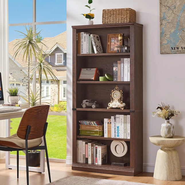 FurnitureZ l  70" Walnut Tall Bookshelf for Living Room, Bedroom, Home Office