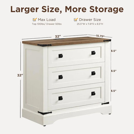 FurnitureZ l  Rustic 3-Drawer Farmhouse Nightstand Table for Living Room, Bedroom