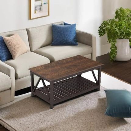 FurnitureZ l  Vintage Rustic Espresso Coffee Table for Living Room
