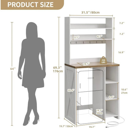 FurnitureZ l  White 6-Tier Mini Fridge Cabinet with Storage and Built-in Power Outlet