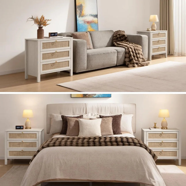 FurnitureZ l  White Nightstand Set 2 for Living Room, Bedroom