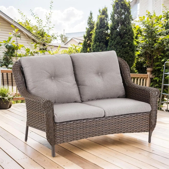 FurnitureZ l  Brown Rattan Outdoor Wicker Loveseat