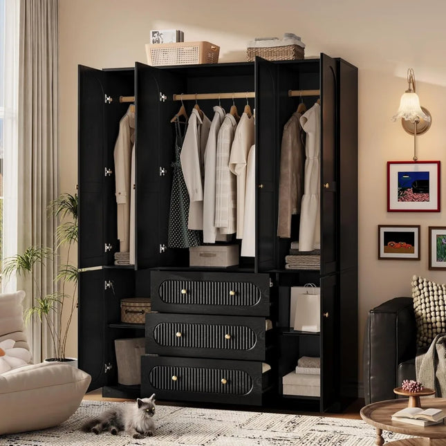 FurnitureZ l  Large 72" Black Wooden Freestanding Armoire for Bedroom