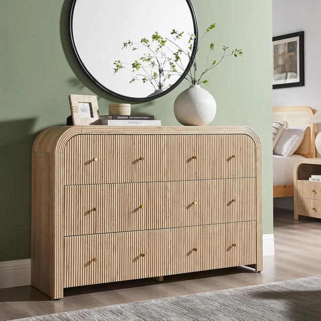 FurnitureZ l  Modern 54" Wide Fluted Dresser for Bedroom, Dressing Room