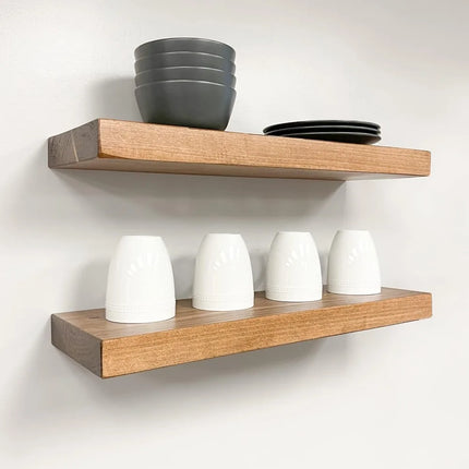 FurnitureZ l Rustic Style Solid Wood Floating Shelves for Kitchen