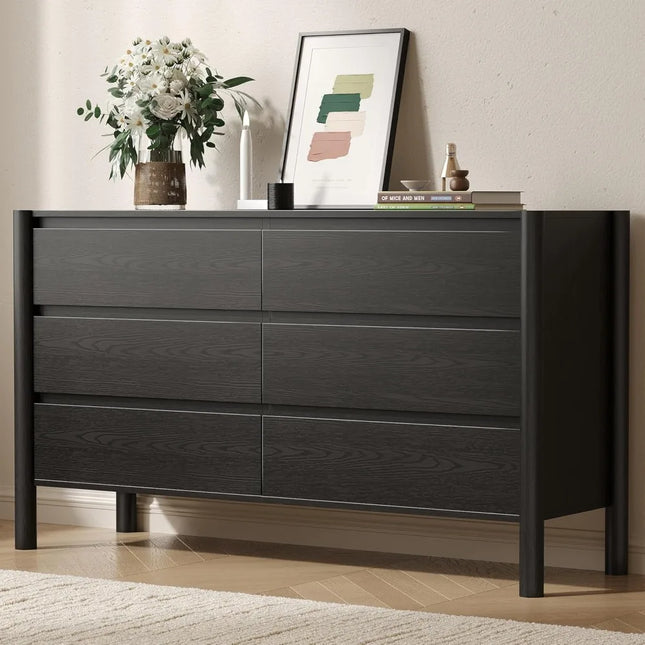FurnitureZ l  Mid Century 6-Drawer Dresser for Bedroom, Dressing Room