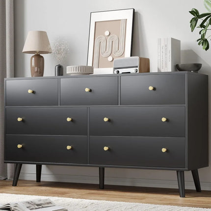 FurnitureZ l  Modern 7-Drawer Gold-Handled Dresser for Bedroom and Closet Storage