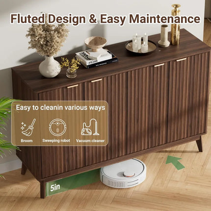 FurnitureZ l  Large Walnut Fluted Sideboard Buffet Cabinet for Living Room, Dining Room