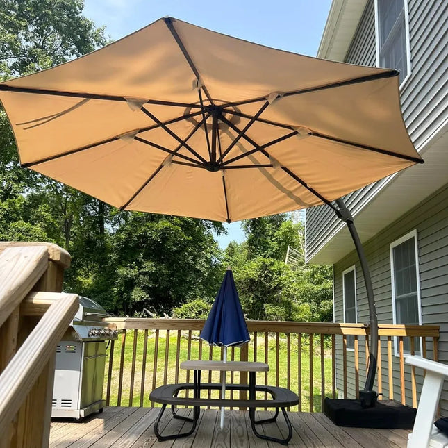 FurnitureZ l  11FT Cantilever Umbrella with Base Included for Outdoor