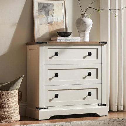 FurnitureZ l  Rustic 3-Drawer Farmhouse Nightstand Table for Living Room, Bedroom