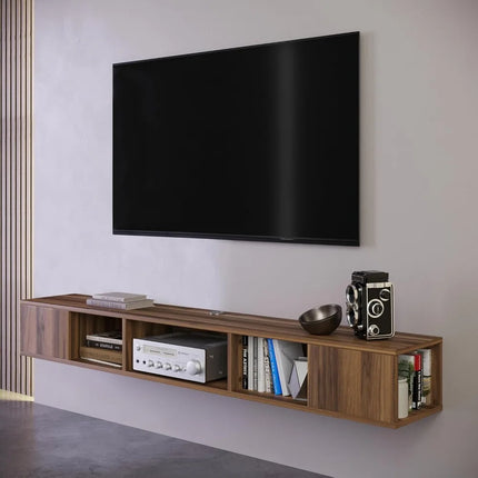 FurnitureZ l  Modern Walnut Floating TV Stand for Living Room, Bedroom