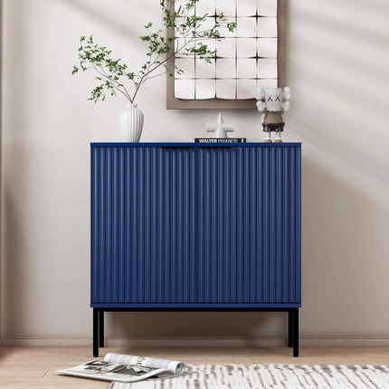FurnitureZ l  Blue Wooden Buffet with Fluted Design for Living Room, Dining Room