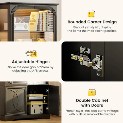 FurnitureZ l  Illuminated Glass Door Display Cabinet for Living Room, Dining Room