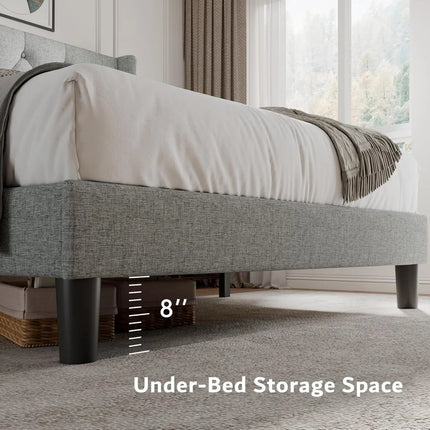 FurnitureZ l  Queen Size Upholstered Platform Bed Frame for Bedroom