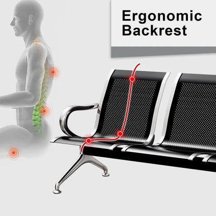 FurnitureZ l  Kinsuite Waiting Room Chair - 3-Seat Airport Reception Lobby Office Bench, Black