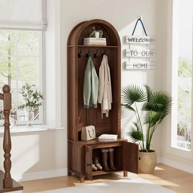 FurnitureZ l  Entryway Storage Bench with Coat Rack and Shoe Storage