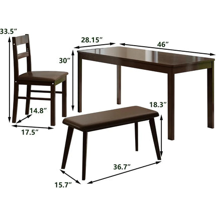 FurnitureZ l  4-Piece Solid Wood Indoor Modern Rectangular Dining Table Set for 4 for Dining Room