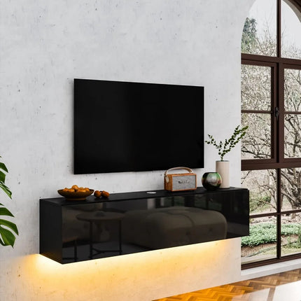 FurnitureZ l  Black High Gloss Floating TV Stand for Living Room, Bedroom