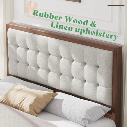 FurnitureZ l  Mid-Century Queen Size Solid Wood Bed Frame for Bedroom