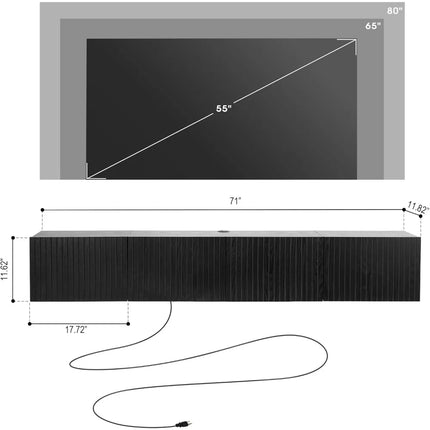 FurnitureZ l  71" Wall-Mounted Floating TV Stand for Living Room, Bedroom