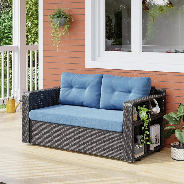 FurnitureZ l  Outdoor Wicker Sofa Set with Folding Long Table
