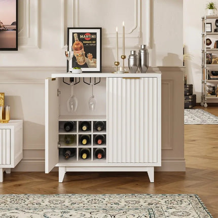 FurnitureZ l  Fluted Coffee Bar Cabinet with Storage for Dining Room