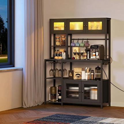 FurnitureZ l 45.3" Coffee Bar Cabinet with Wine Rack for Kitchen, Dining Room