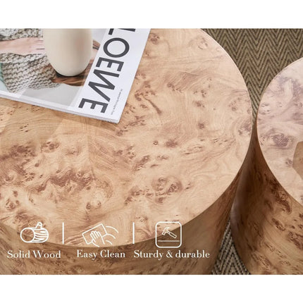 FurnitureZ l  Modern Circular Travertine Nesting Coffee Table Set of 2 for Living Room