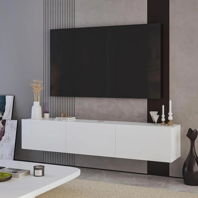 FurnitureZ l  Contemporary White 65" Floating TV Stand for Living Room, Bedroom