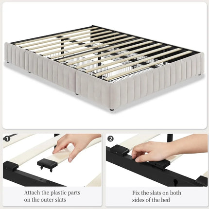 FurnitureZ l  Upholstered Queen Platform Bed Frame for Bedroom