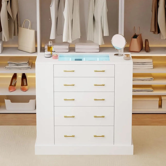 FurnitureZ l Storage Island with Glass Surface for Dressing Room