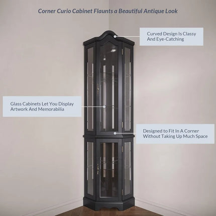 FurnitureZ l  Illuminated 3-Sided Glass Display Cabinet for Living Room, Dining Room