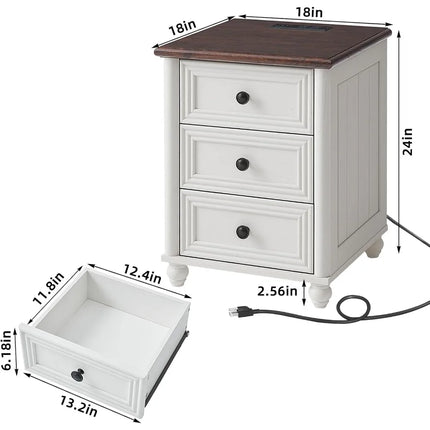 FurnitureZ l  Nightstand with Charging Station and USB Port for Bedroom