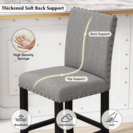 FurnitureZ l  Modern 24" Nail Head Counter Height Bar Stools for Dining Room