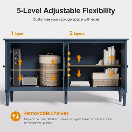 FurnitureZ l  Large Modern 58" Sideboard Buffet Cabinet for Living Room, Dining Room